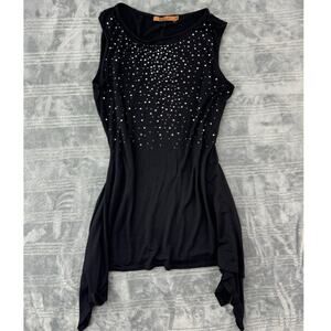 Y2K Aesthetic Belldini Black Flowy Rhinestone Chest Tunic Tank Top Womens Medium